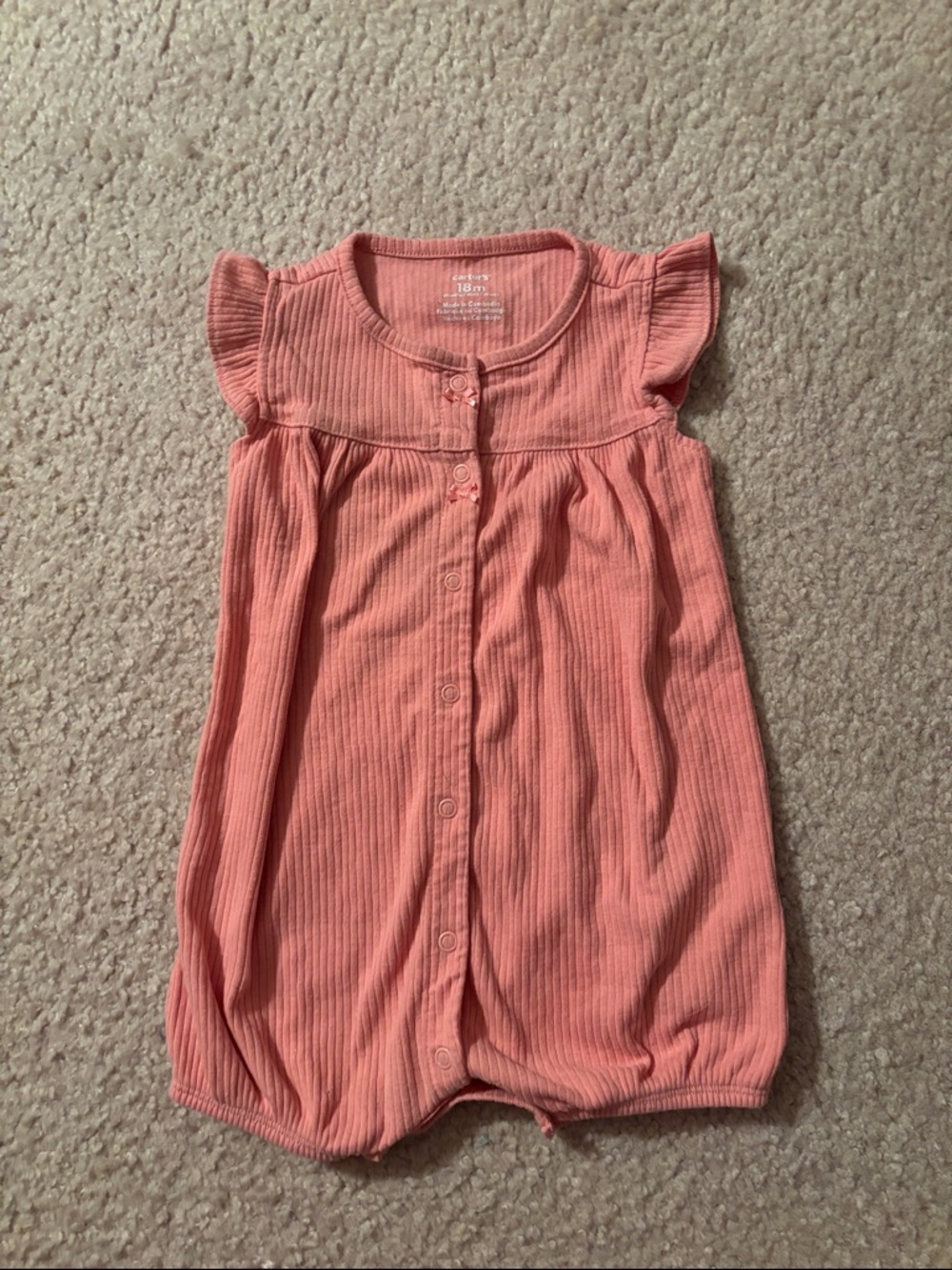 Carter's Coral Pink Ribbed Baby Romper